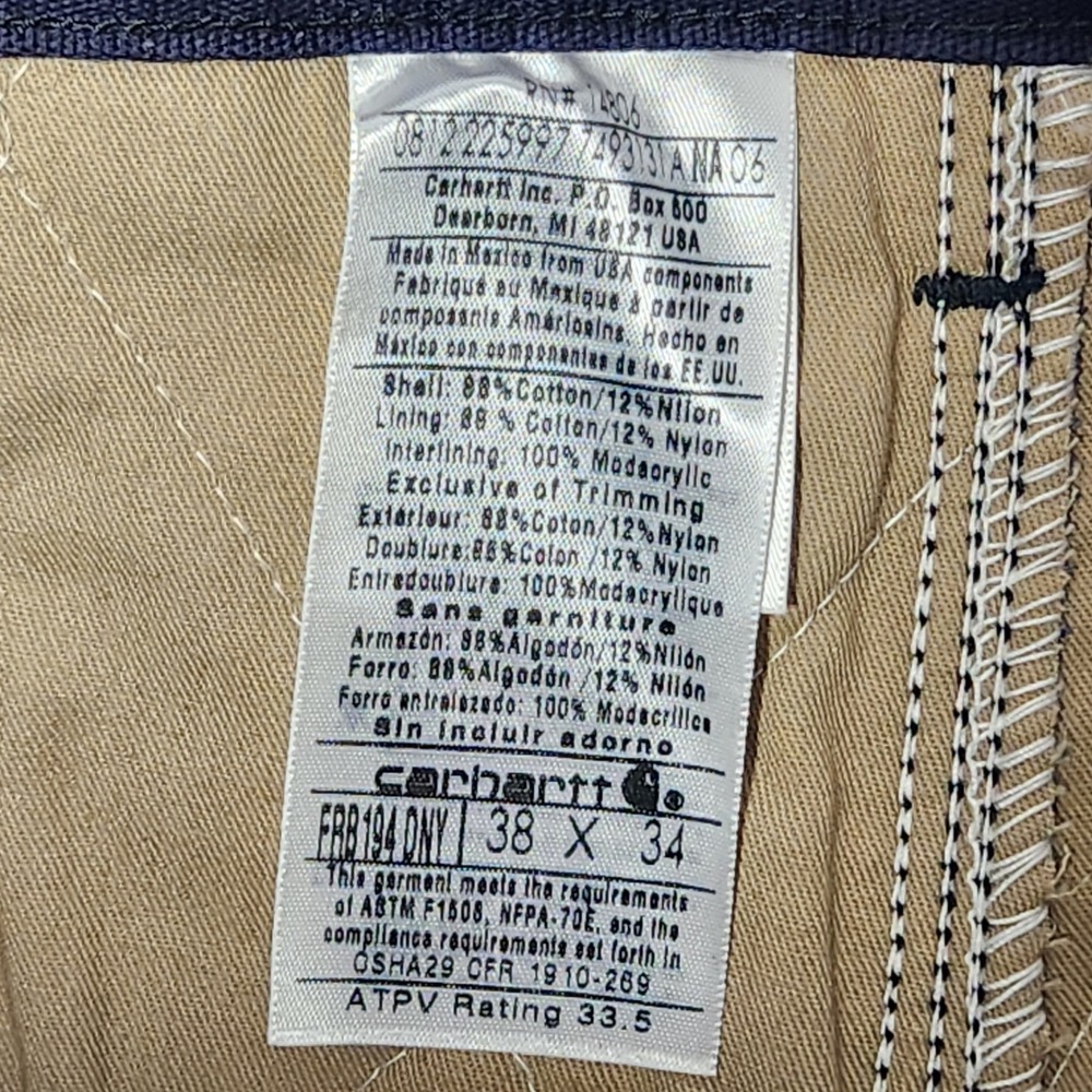 Carhartt FR Canvas Waist Overall Quilt Lined Pant/Jean Navy 38x34 FRB194 HRC 3 - Picture 6 of 14